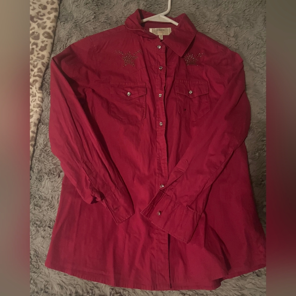 St. John's Bay Red Embellished Button-Up Shirt